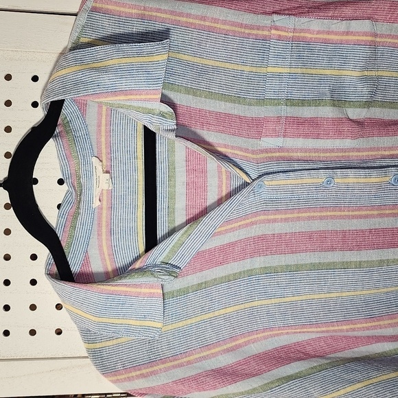 Beach Lunch Lounge Linen Blend 1x Stripped Lightweight Top Tie Front Coastal - Picture 3 of 7
